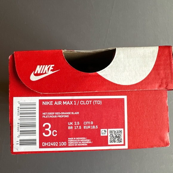 BNIB Nike Air Max 1 / Clout (TD) Size 3C DH2492-100 - Picture 2 of 2